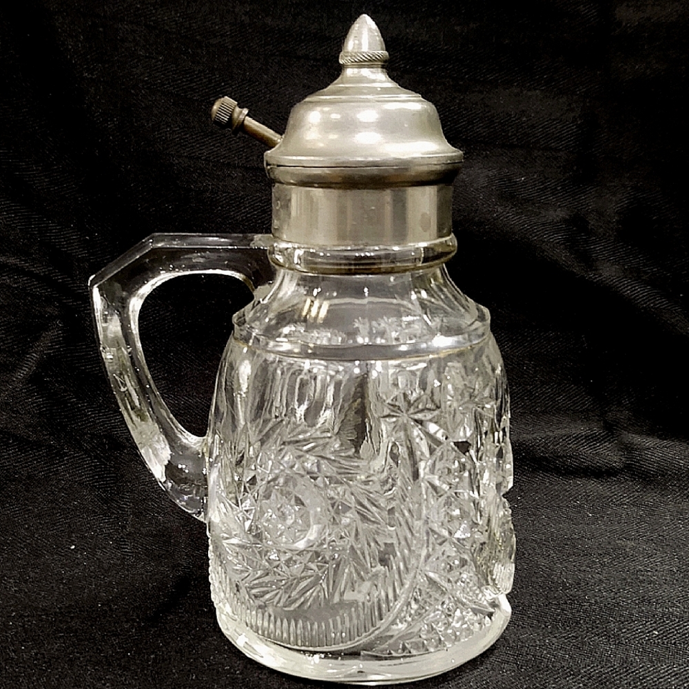 Antique American Brilliant Cut Crystal Lidded Syrup Pitcher